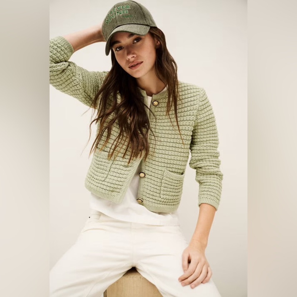 NEW Ba&sh Bash Gaspard Tweed Cardigan Jacket in Light Pastel Green | size 1 / S - Picture 1 of 13